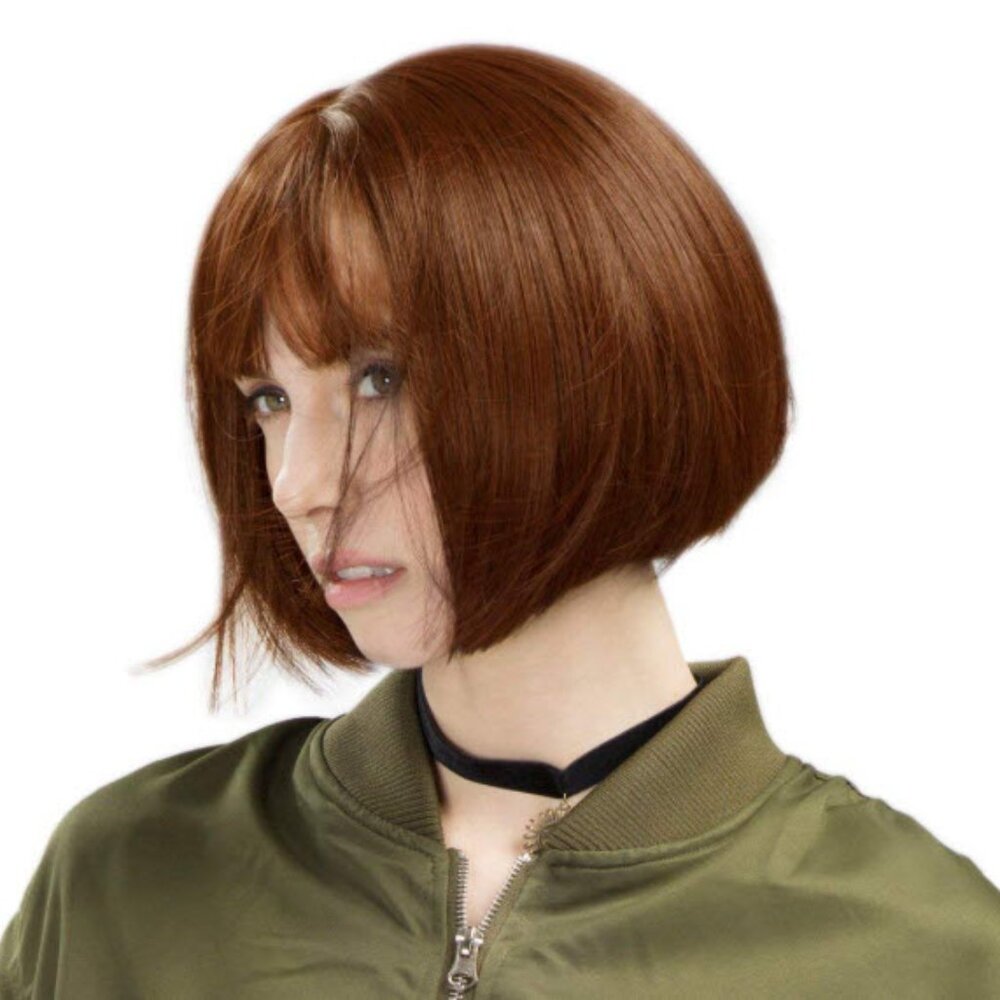 Short Bob with Bangs Red Synthetic Wig 11" Heat Resistant - Like New